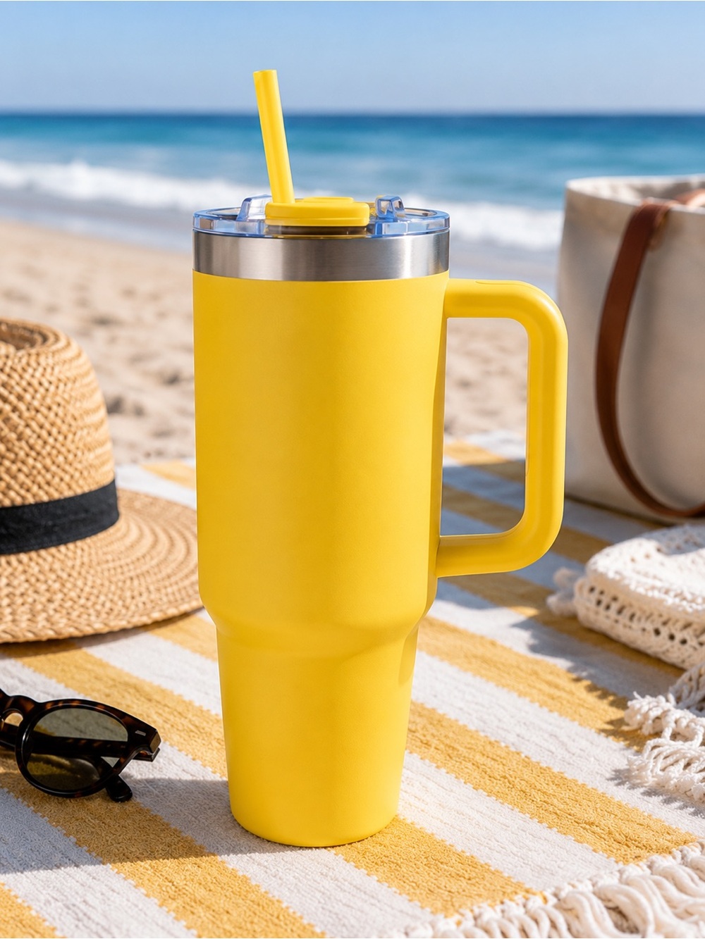 40 oz Insulated Tumbler With Handle Lemon Drop Yellow